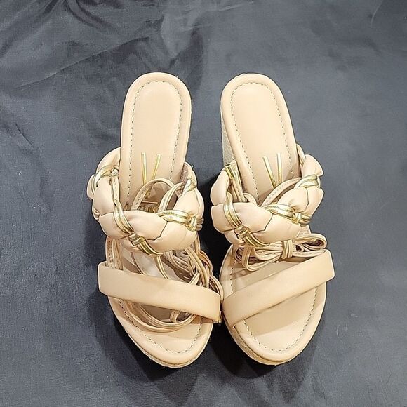 VIZZANO DOUBLE BRAIDED STRAP BAND LACE UP CLOSURE WEDGE SANDAL - Picture 3 of 16